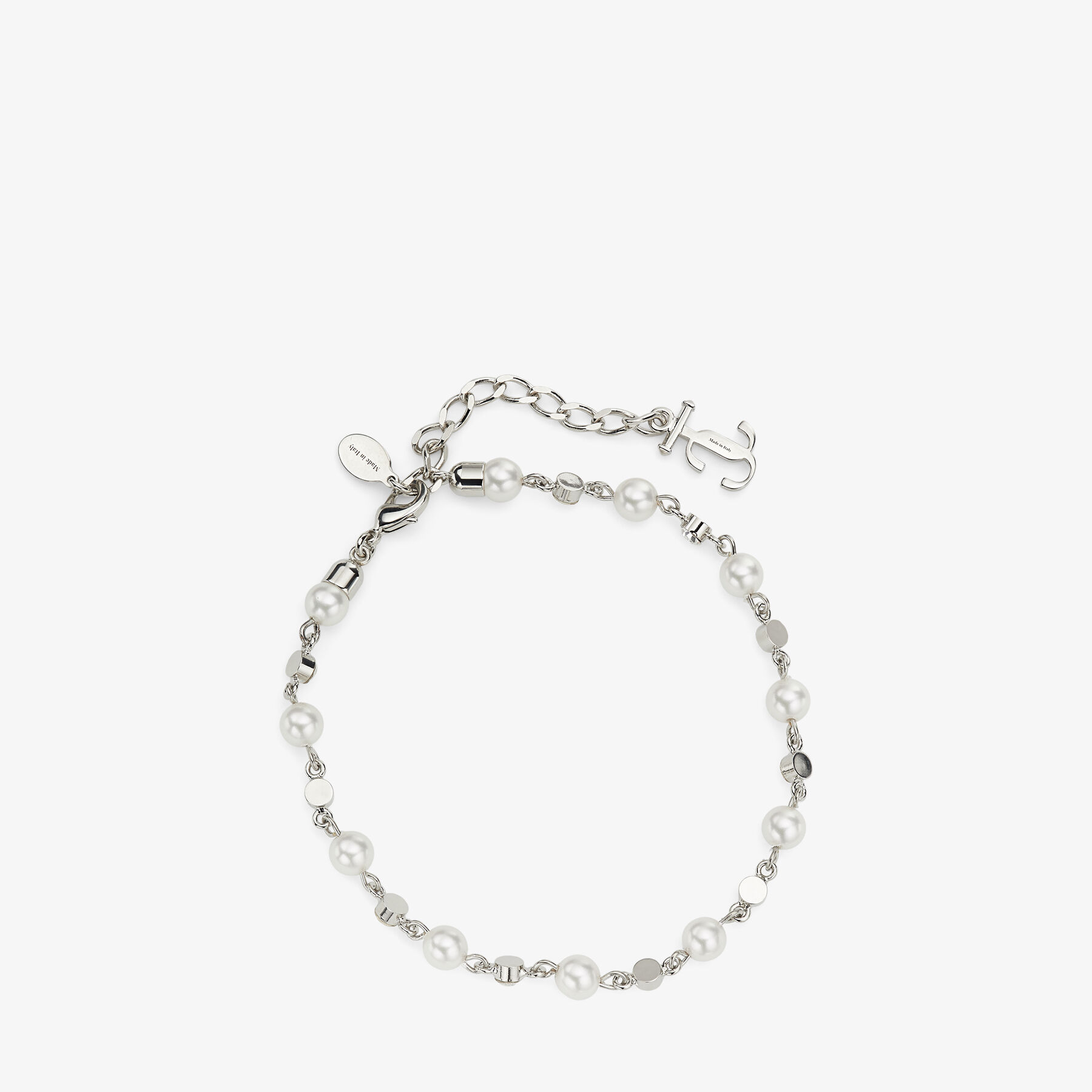 パール X スター X JCロゴ付き Silver仕上げメタル・アンクレット 