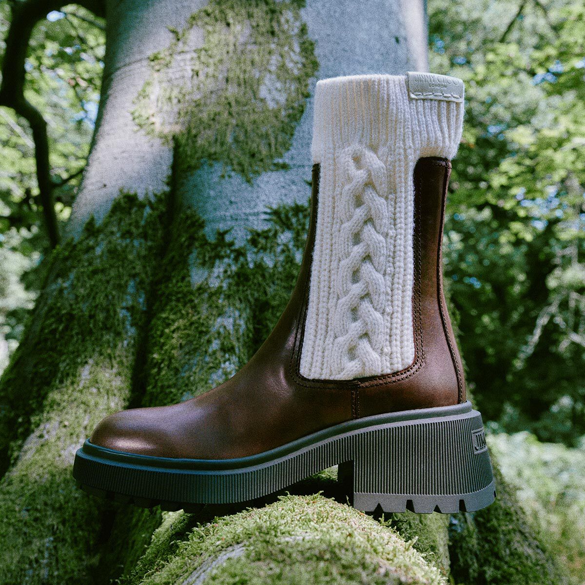 マカ90 超美品 ジミーチュウ ニットコンビブーツ ブラウン LOURICOMBATFLATXXF_061998_SIDE