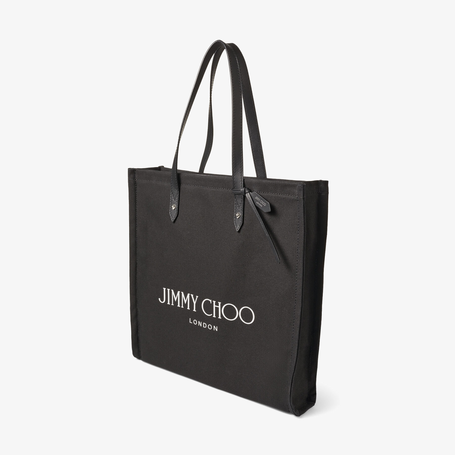 ブラック レザーハンドル付き ブラック キャンバス・トートバッグ | LOGO TOTE | 2021年秋冬コレクション | ジミー チュウ ブラック レザーハンドル付き ブラック キャンバス・トートバッグ | LOGO TOTE | 2021年秋冬コレクション | ジミー チュウ