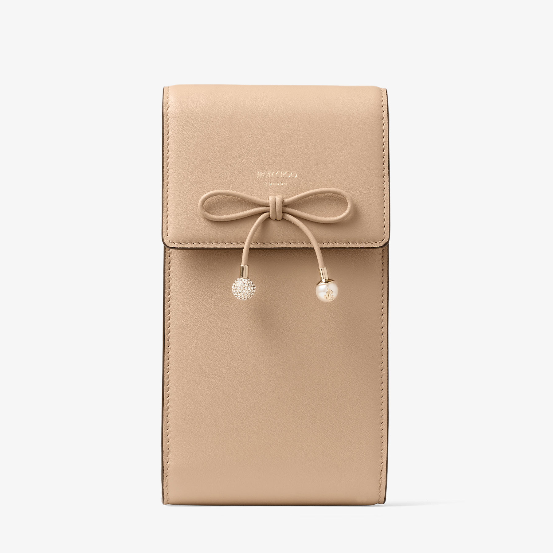 JIMMY CHOO ミュール 本革 リボンバックストラップ ボウ フォンホルダー | チャイ / ローズ カーフ レザー パール