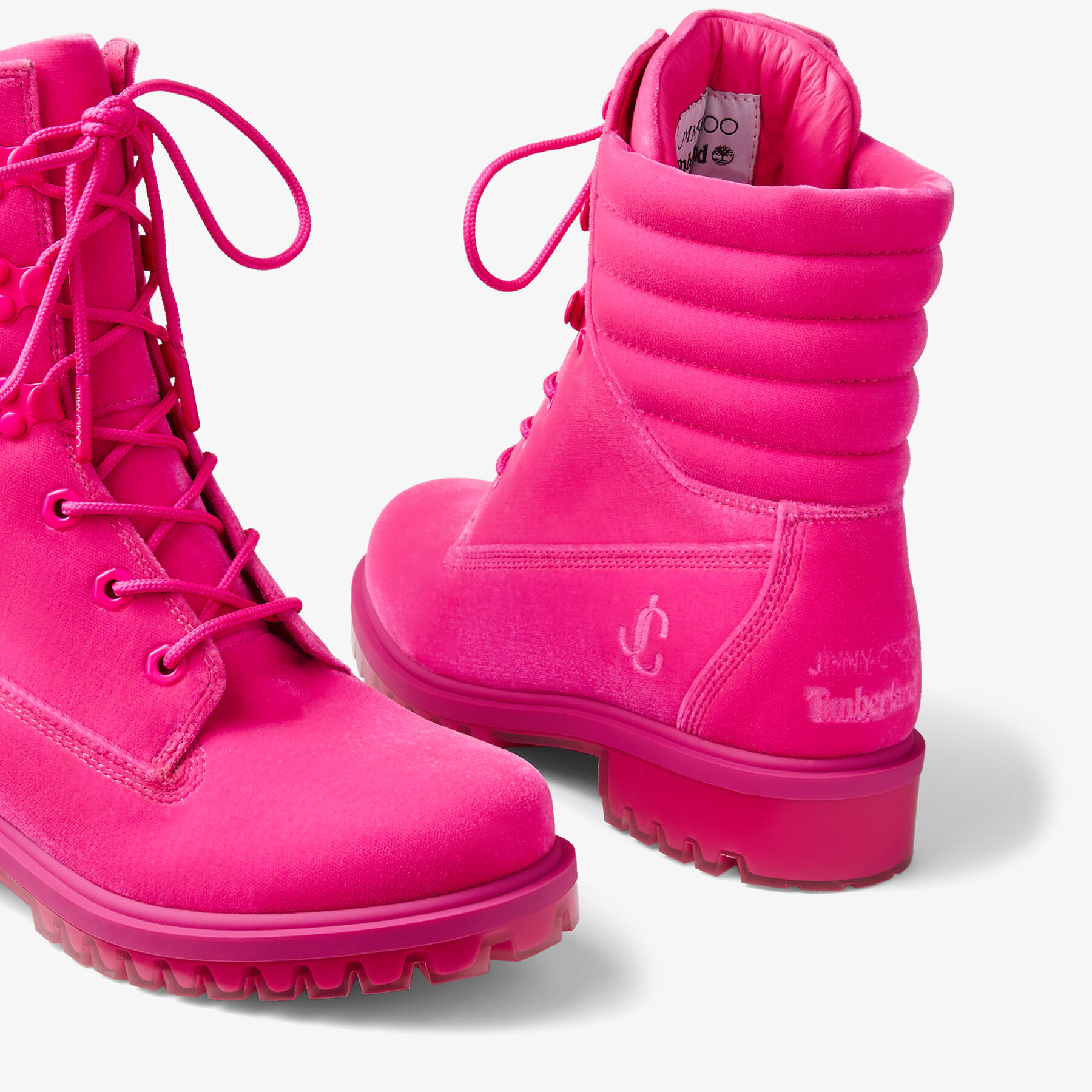 Hot Pink Timberland ベルベット・アンクルブーツ | JIMMY CHOO 