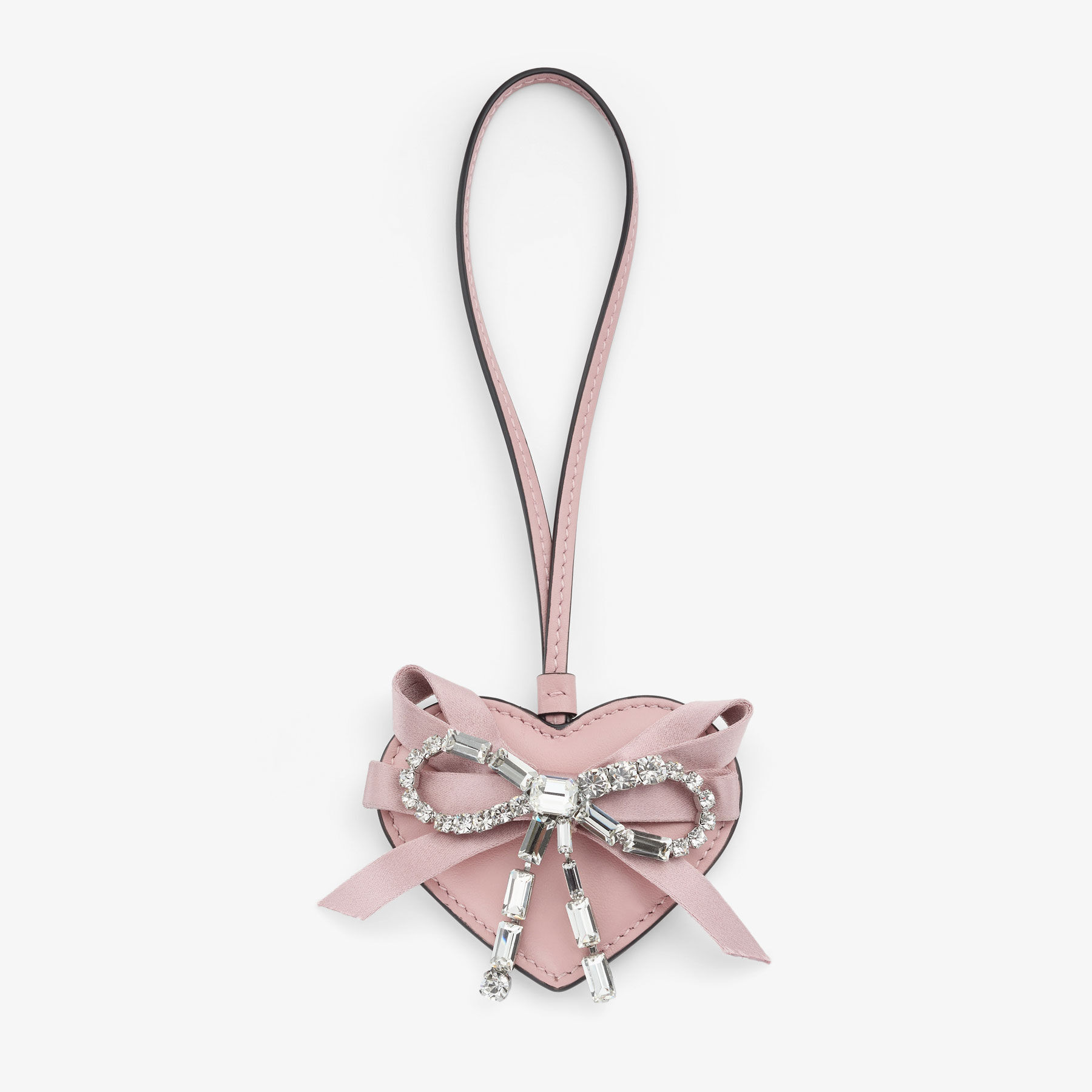 ハート チャーム | ローズ スムースカーフレザー・クリスタルボウ付き