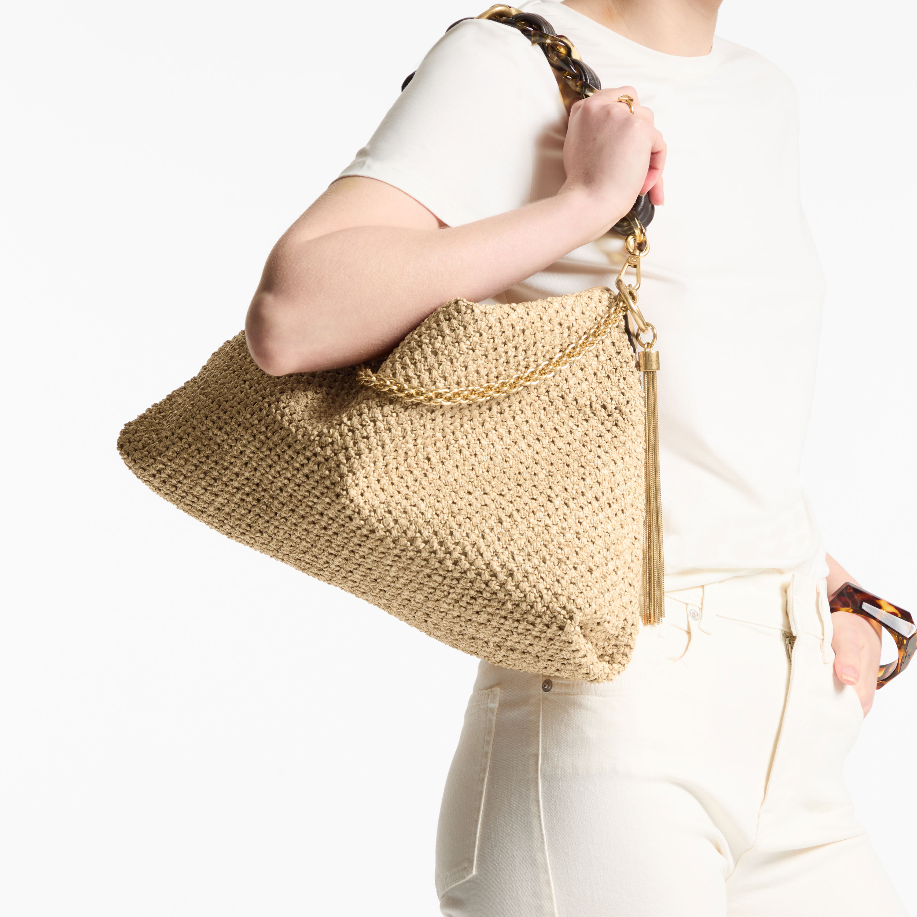 キャリー マキシ | ナチュラル / コーヒー ラフィア・取り外し可能な