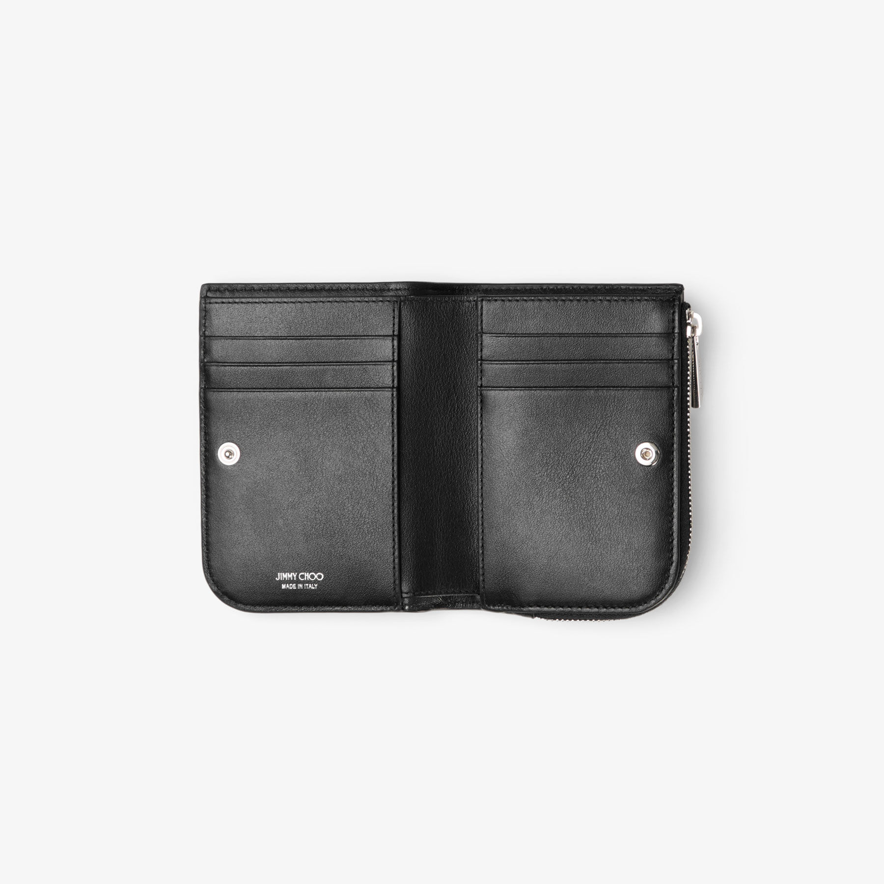 未使用 JIMMY CHOO ジミーチュウ Cheri 三つ折財布 黒 コンパクトジップ ウォレット | ブラック レザー・ウォレット