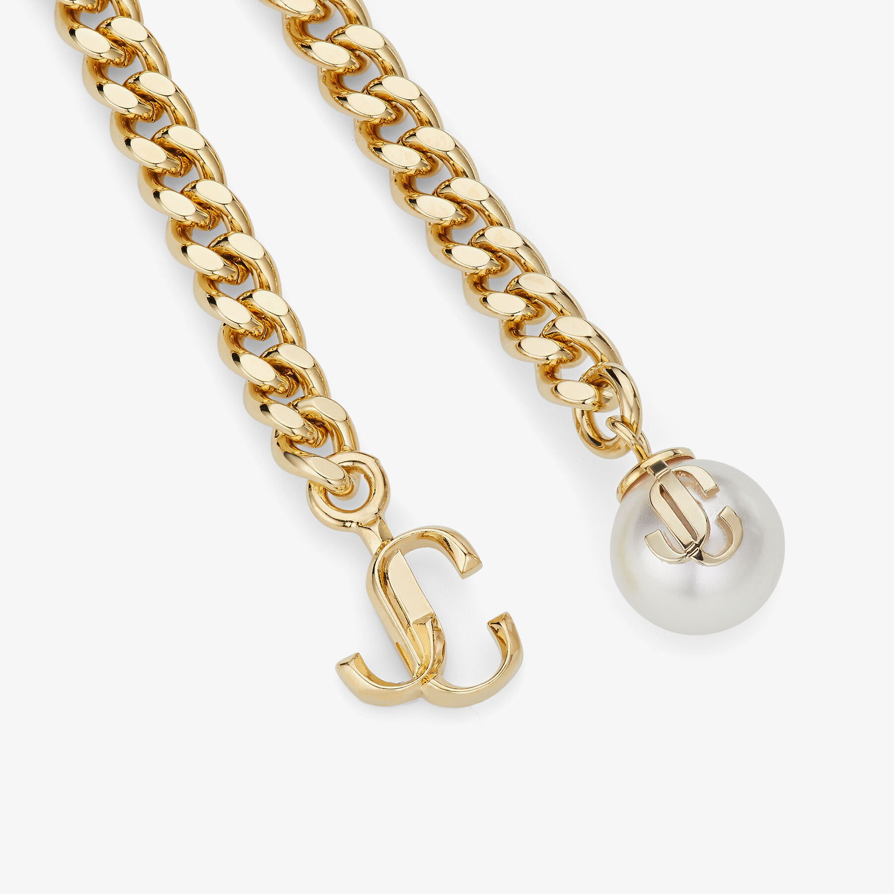 パール X JCチャーム付き ゴールドフィニッシュメタル・ブレスレット | Bon Bon Bracelet | ジュエリー・コレクション | ジミー  チュウ JP