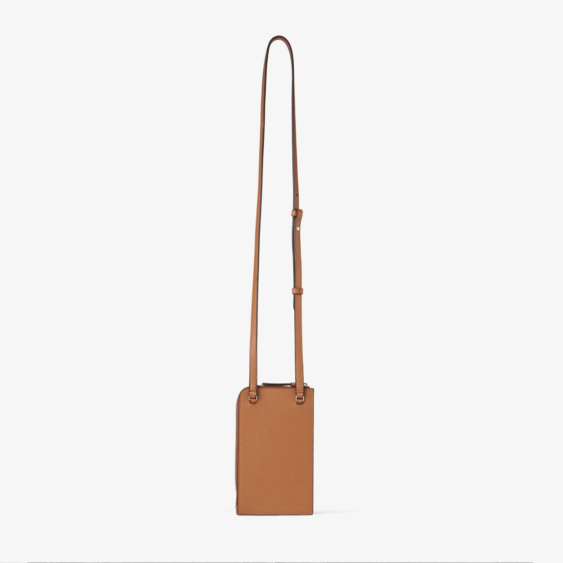 JIMMY CHOO フォンホルダー ダイヤモンド ジップ フォンホルダー M |タン グレイニー カーフレザー
