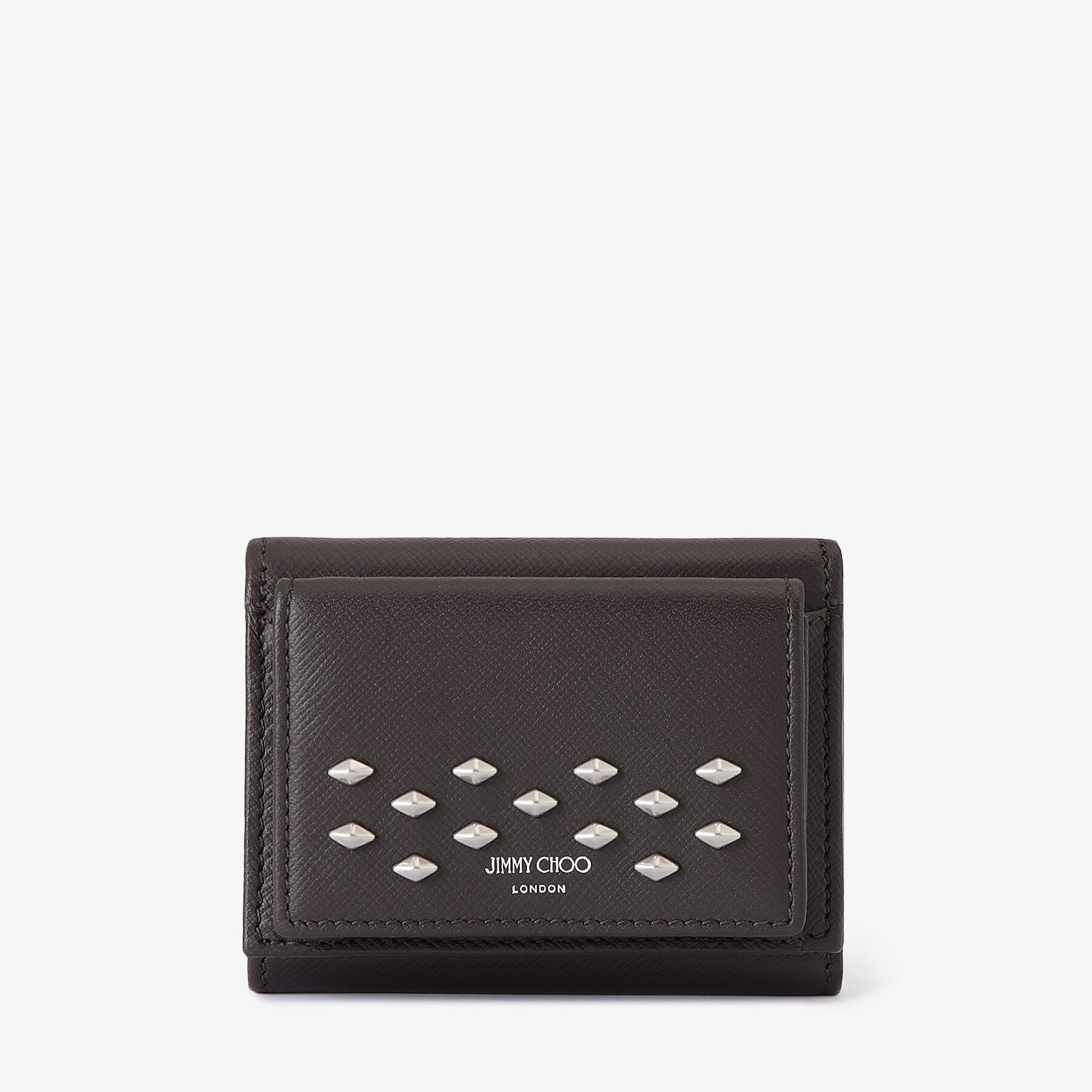 【24時間以内発送】JIMMY CHOO スタッズ レザーウォレット Pippa | スタッズ X クリスタル付き ブラックレザー・ウォレット