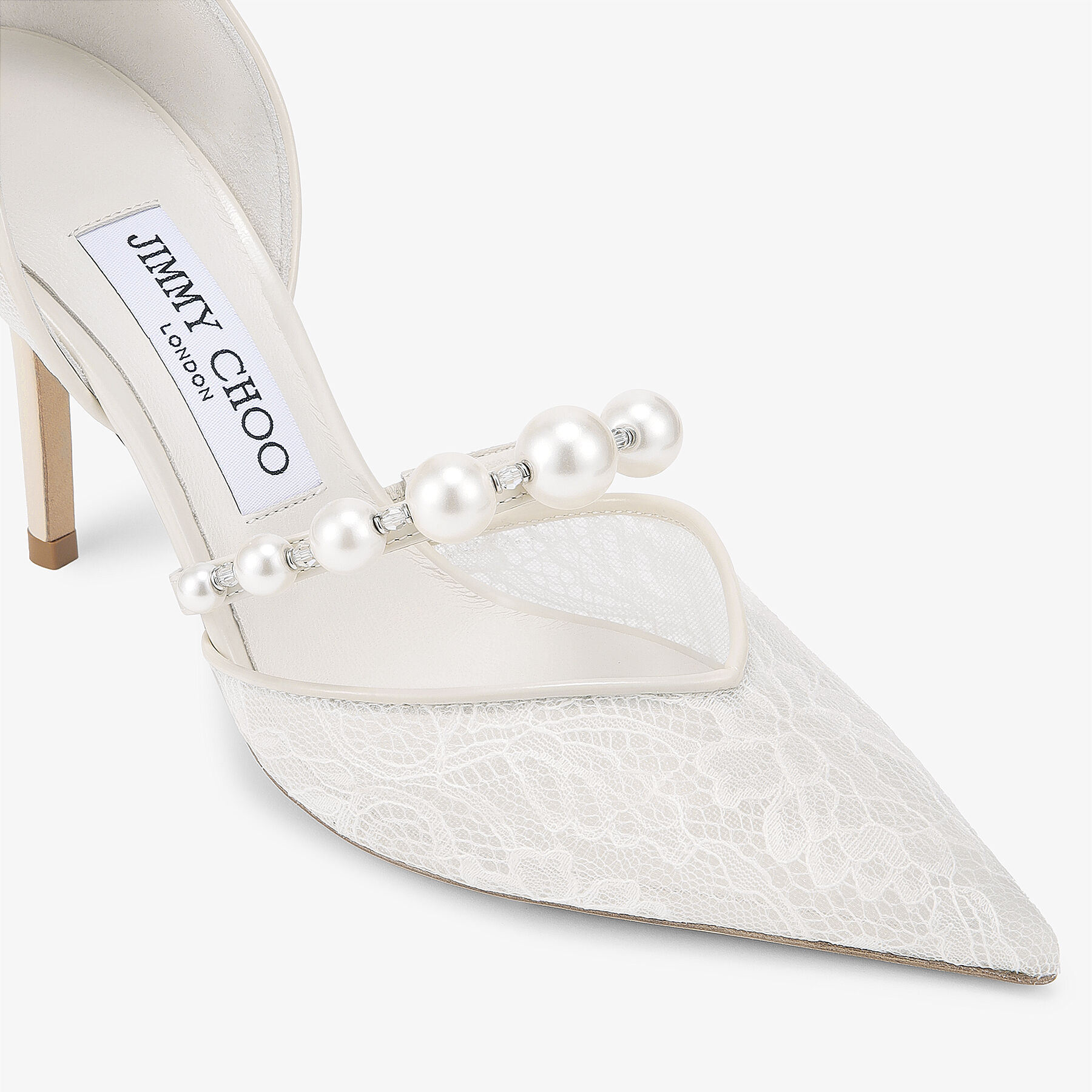 Jimmy Choo(ジミーチュウ) アイボリー チュールオーバーレイパンプス オーレリー 85 | アイボリー ジミー チュウレース・レジンパール付き