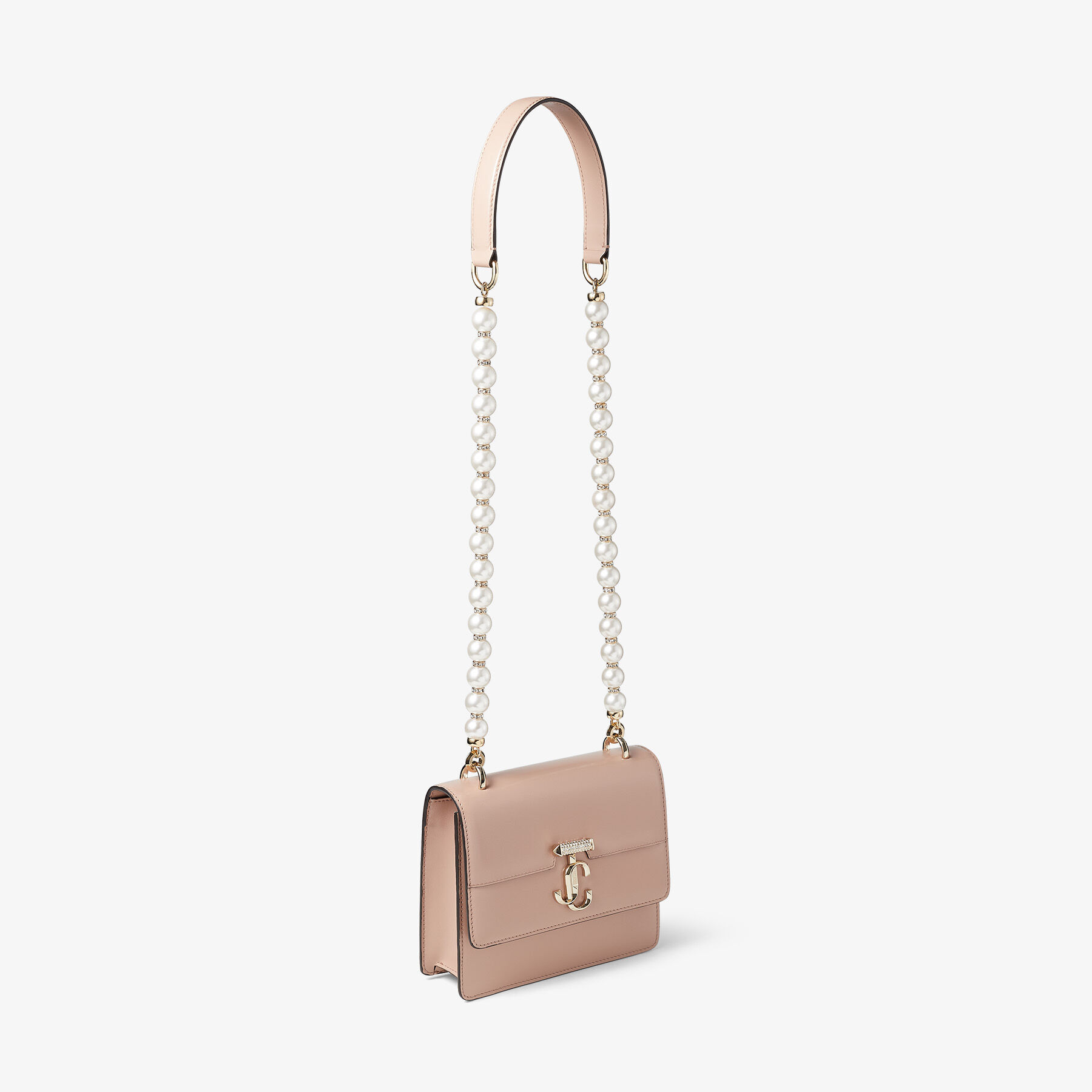 パールストラップ付き Ballet Pink ボックスレザー・ショルダーバッグ