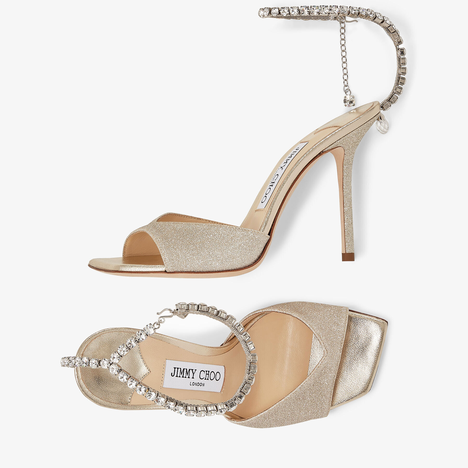 SAEDA SANDAL 100 | クリスタル付き Platinum Ice ダスティグリッター 
