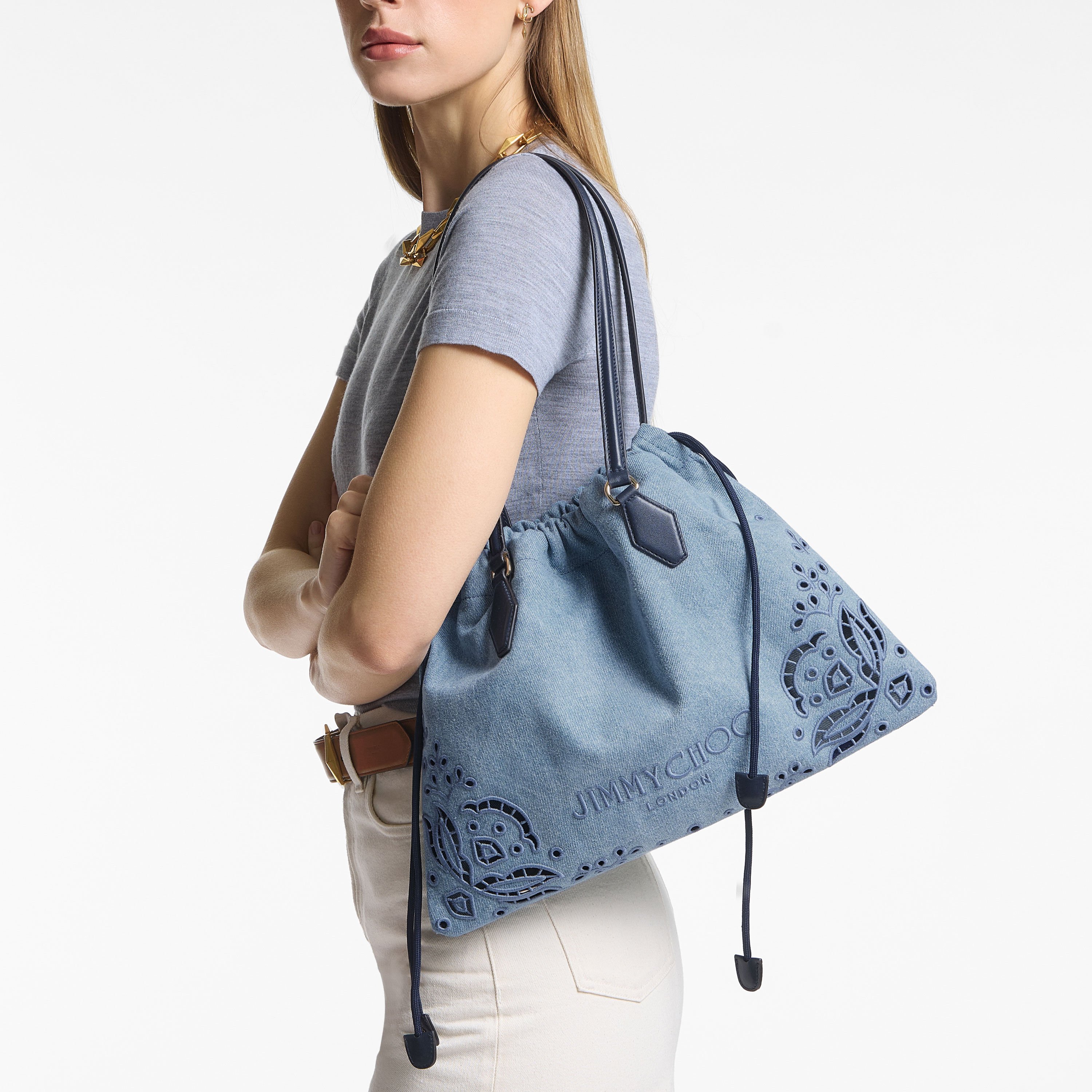 ドローストリング トート / M |サンガロ刺繍入り ブルー ヘイズ デニム