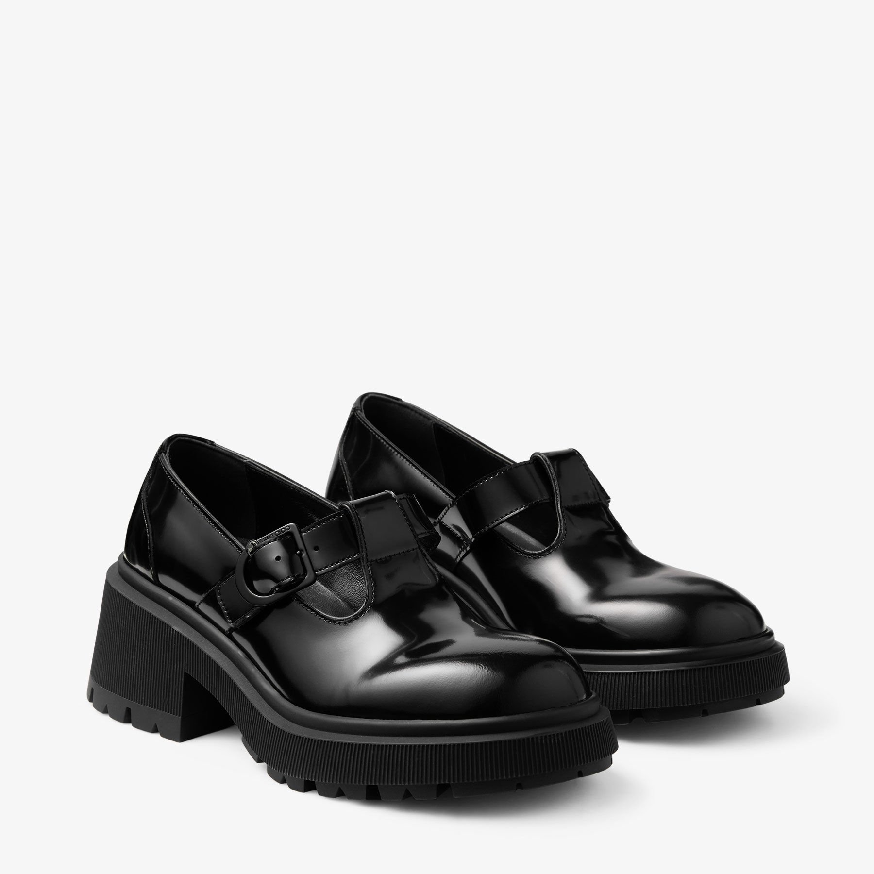 イクセン フラット | ブラック ポリッシュドカーフレザー・ローファー