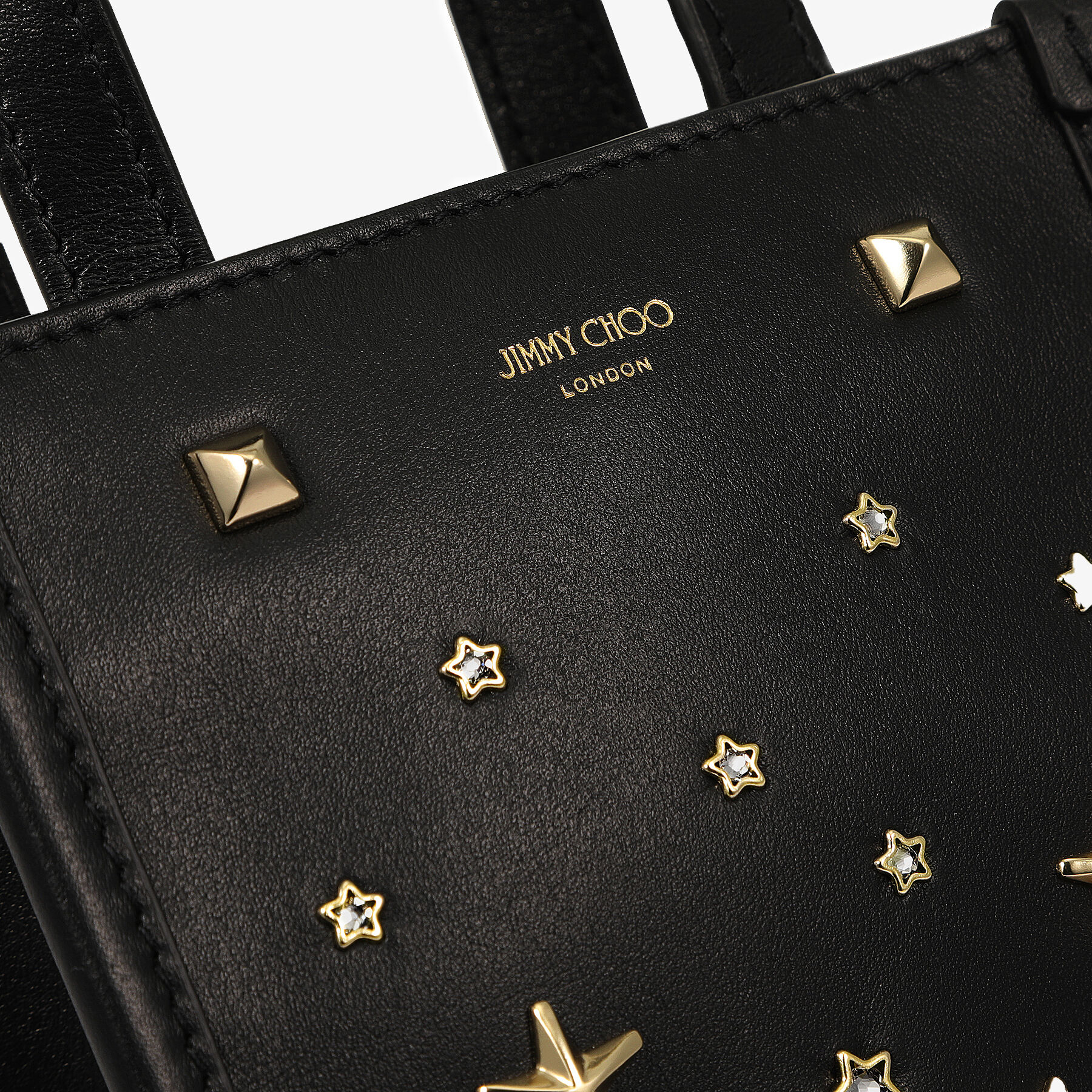 MINI N/S TOTE | スタースタッズ付きブラック スムースカーフレザー 