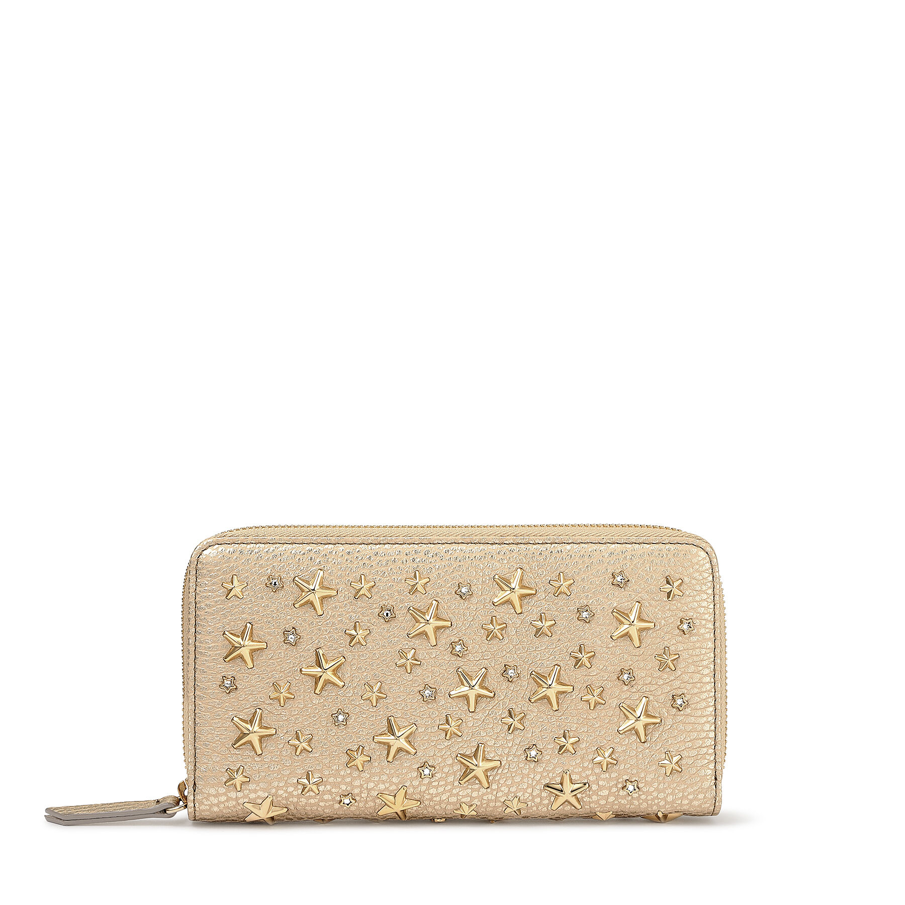 クリスタルスタースタッズ付き Light Gold ディアスキン ジップアラウンド ウォレット Pippa 年 秋冬コレクション ジミー チュウ