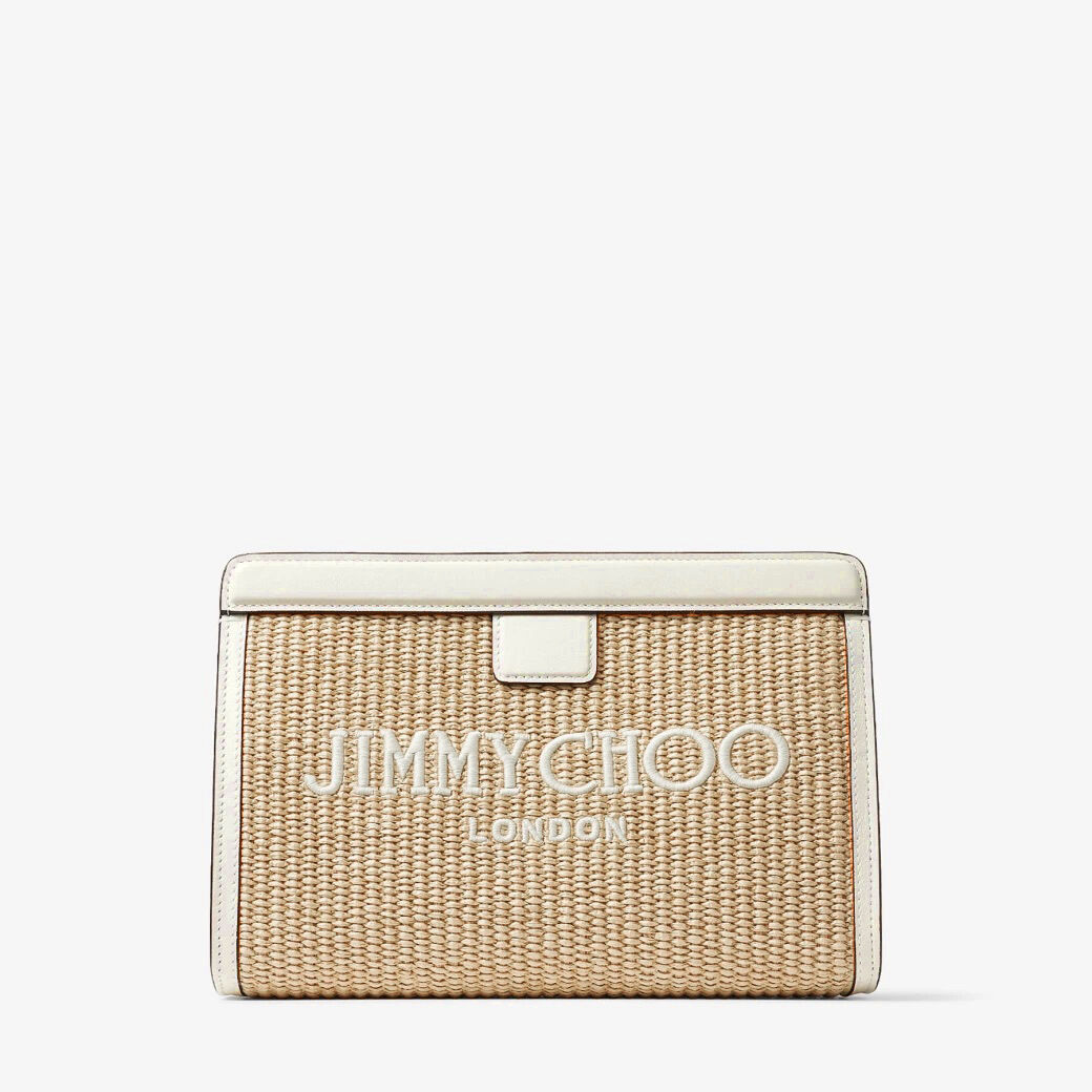 Avenue Pouch | Latte 刺繍入り Natural ラフィアレザー・ポーチ