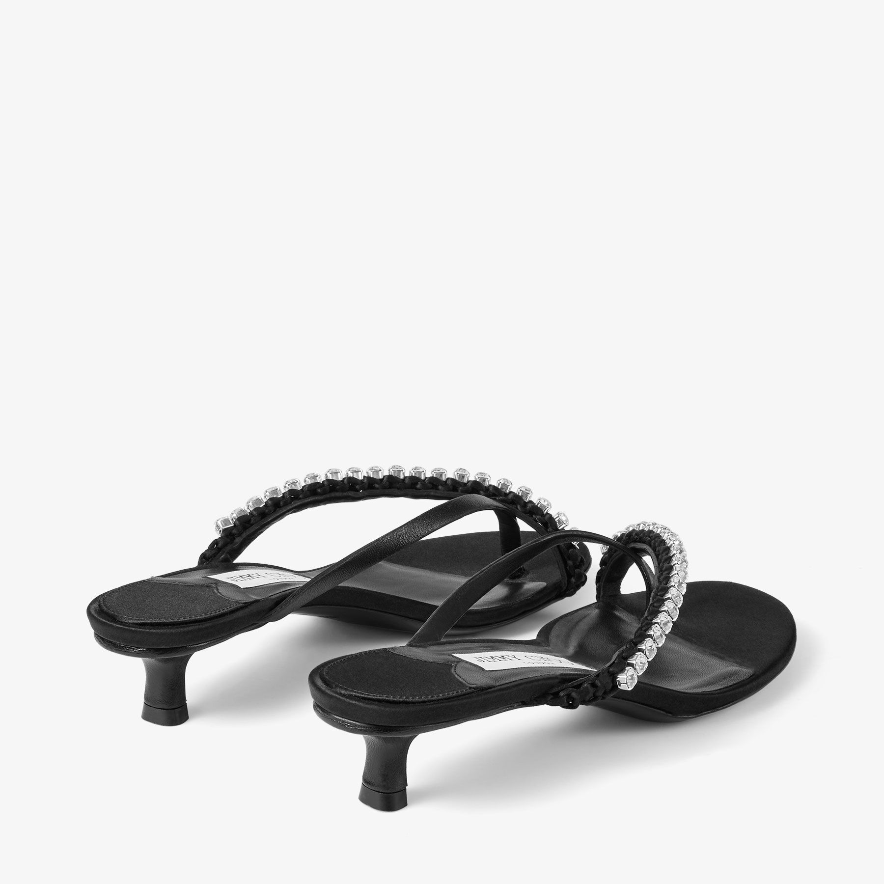 【未使用、極美品】JIMMY CHOO✨ブラックエナメルトゥサンダル　サイズ35 エロイーズ 80 | ブラック ヴィンテージメタリックレザー