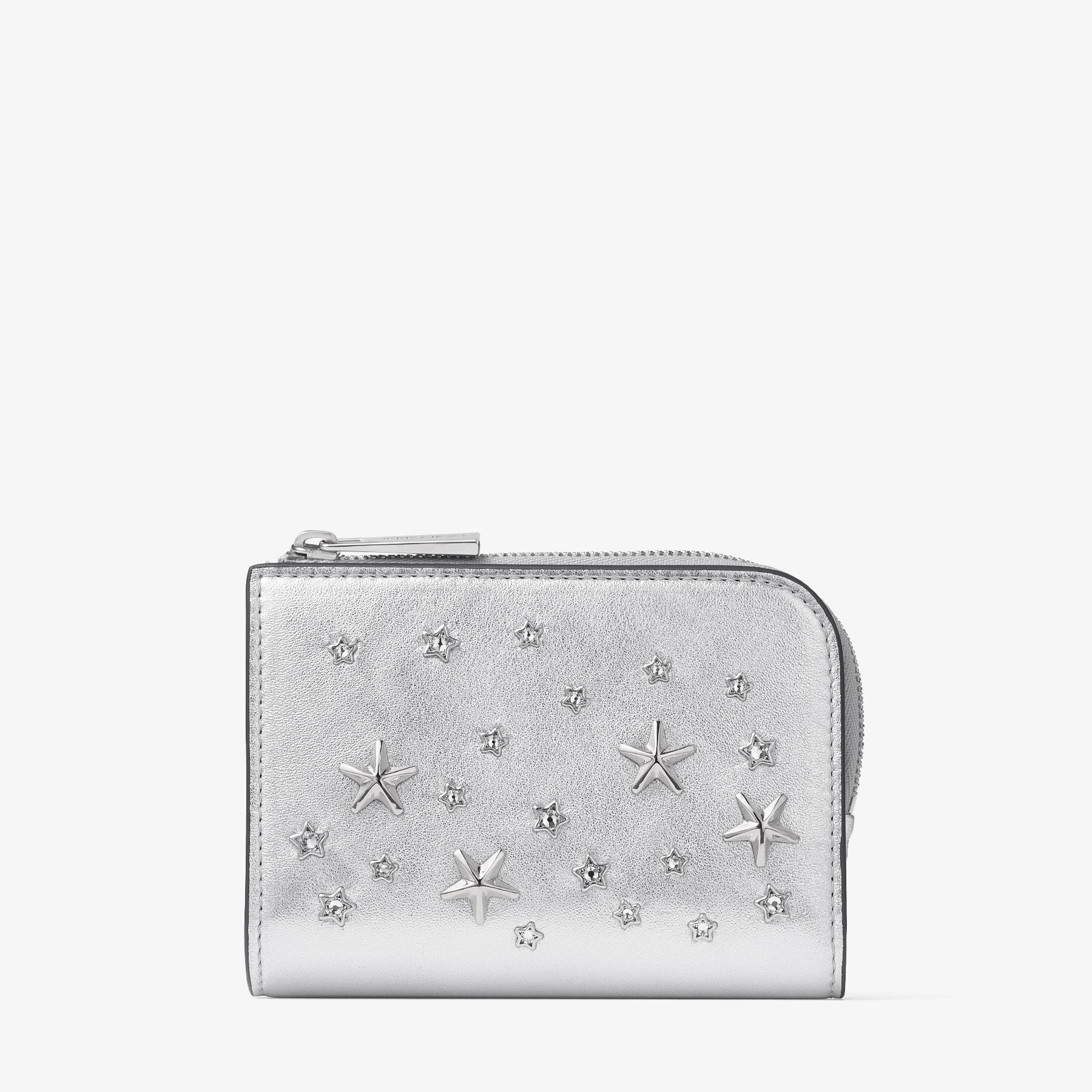 Jimmy CHOO Compact ZIP WALLET シルバー メタリックレザー・ウォレット - Silver - ONE Size
