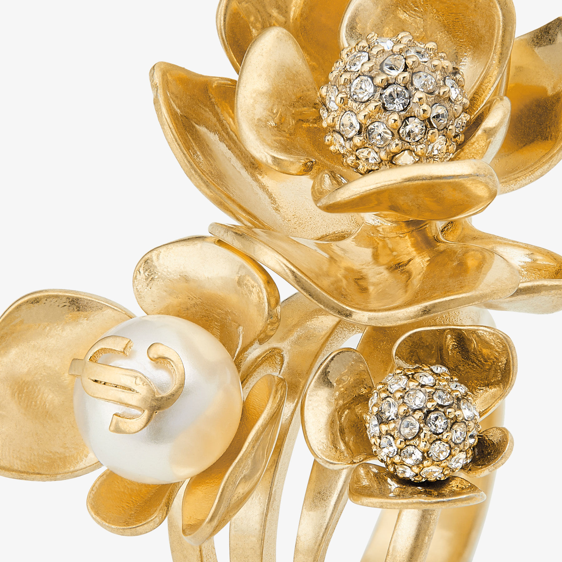 PETAL RING｜パール X クリスタル付き ゴールド仕上げ・リング｜新作コレクション| ジミー チュウ JP