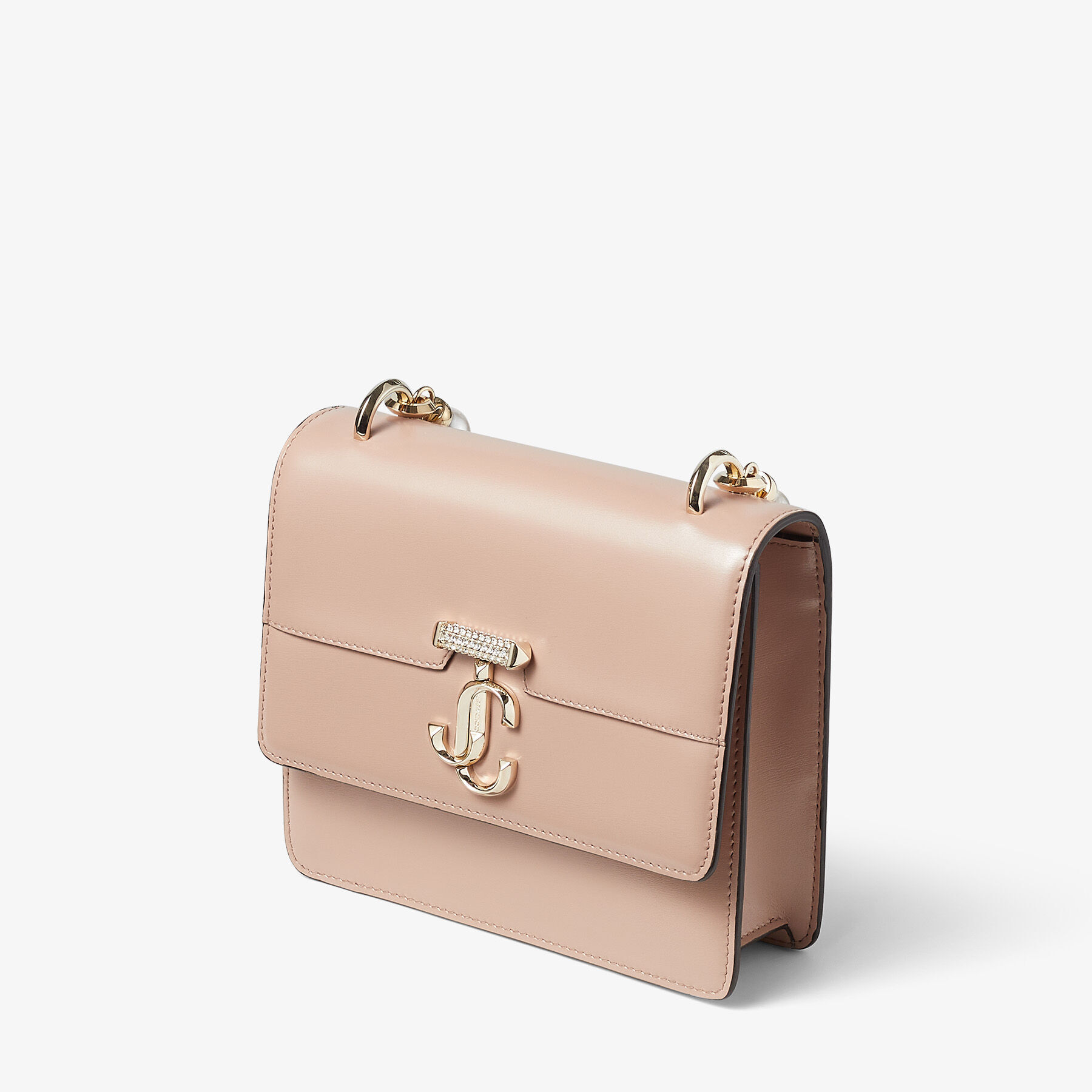 パールストラップ付き Ballet Pink ボックスレザー・ショルダーバッグ 