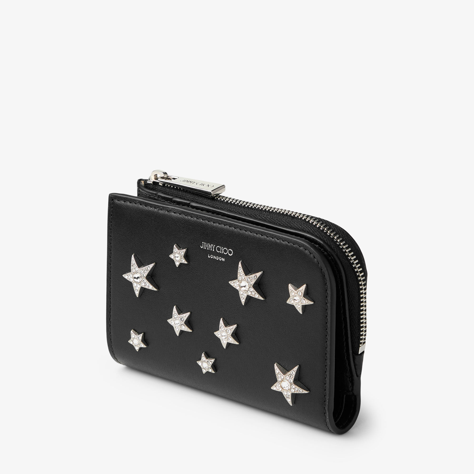 極美品 jimmy choo ジミーチュウ 折り財布 JCロゴ ブラック コンパクトジップ ウォレット | ブラック レザー・ウォレット