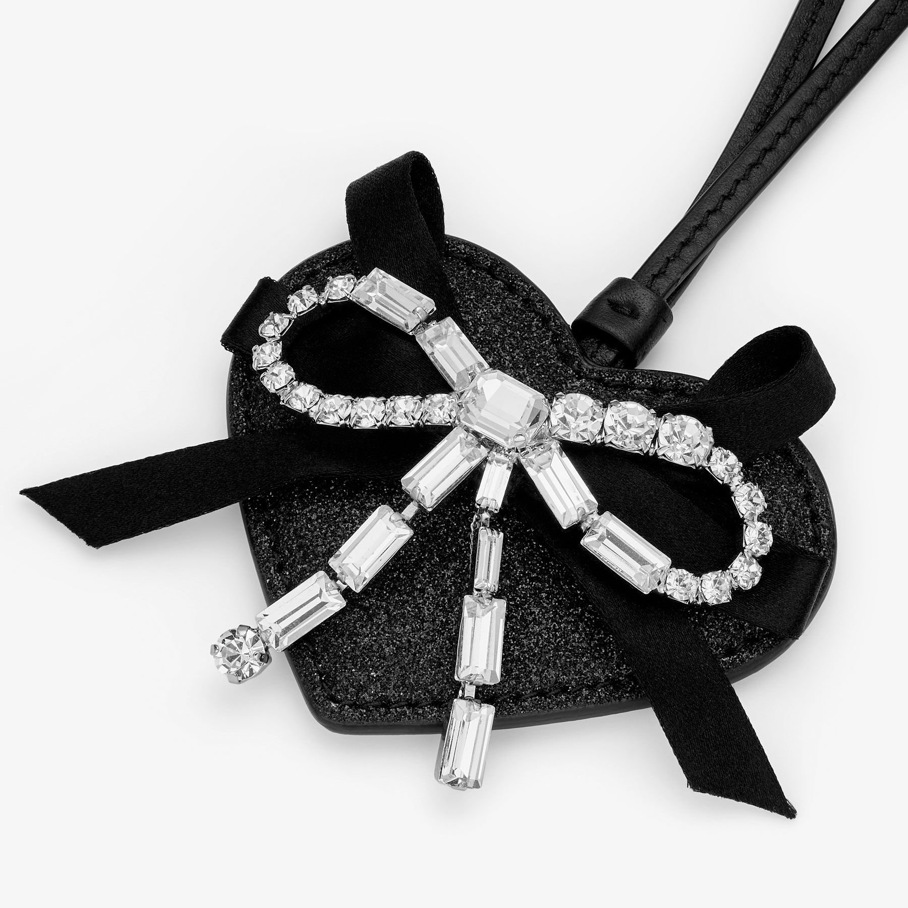 ハート チャーム | ブラック ファイングリッター・クリスタルボウ付き