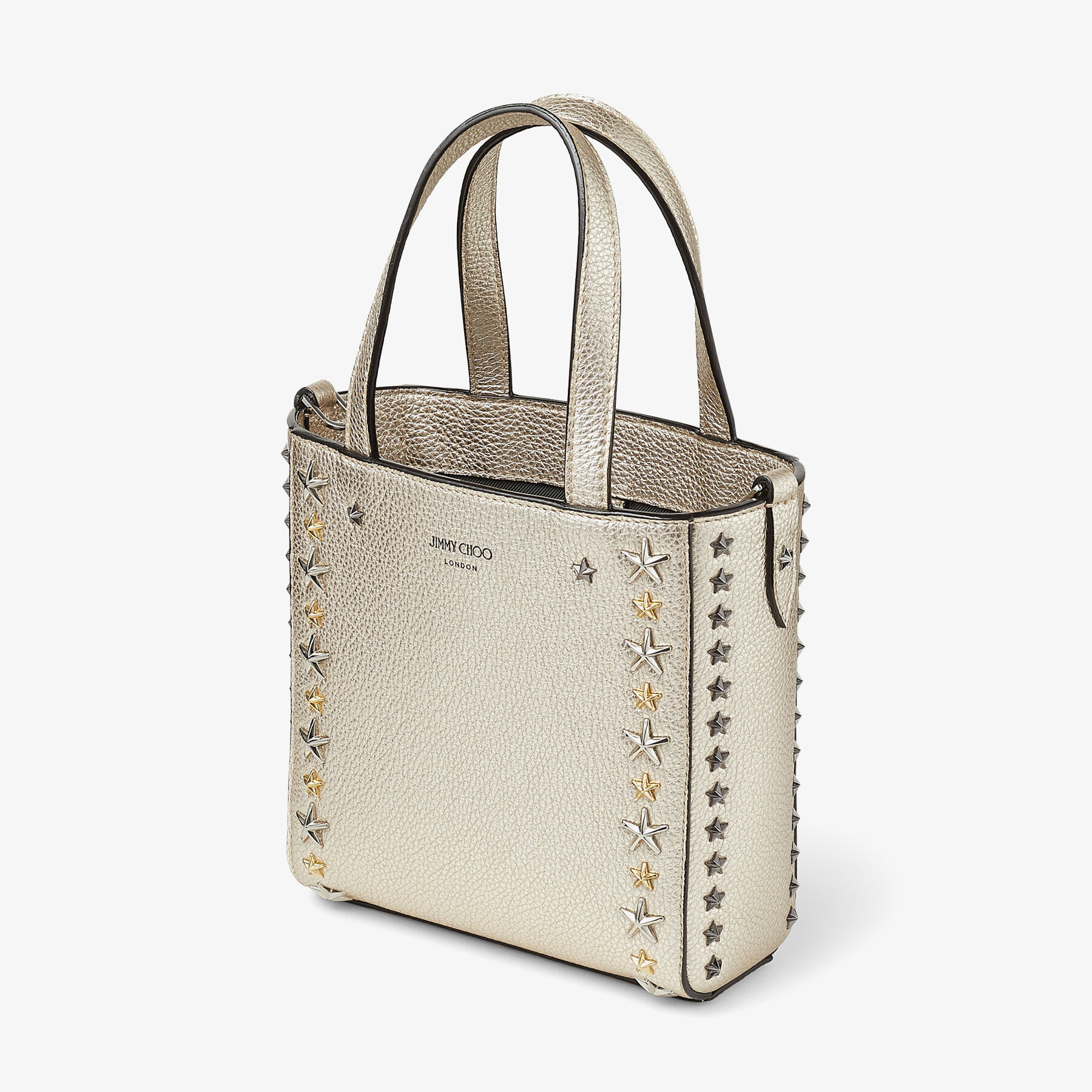 スタースタッズ付き Light Gold メタリックソフトグレイニーカーフ 