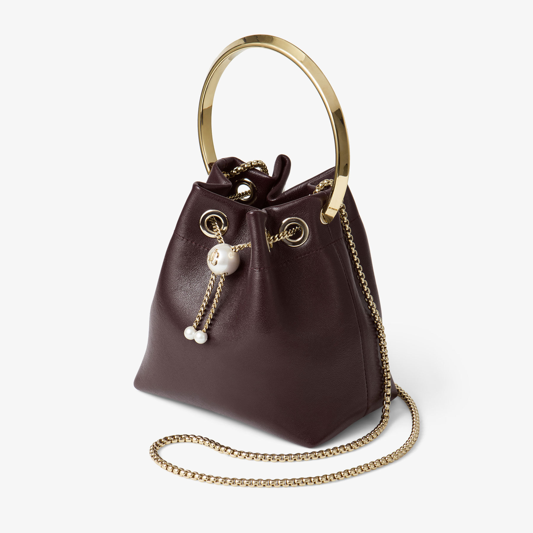 関税送料込★Jimmy Choo ボンボン シワ加工レザーハンドルバッグ Mini Cinch|ブラック カーフレザー・ミニバッグ| ジミー チュウ
