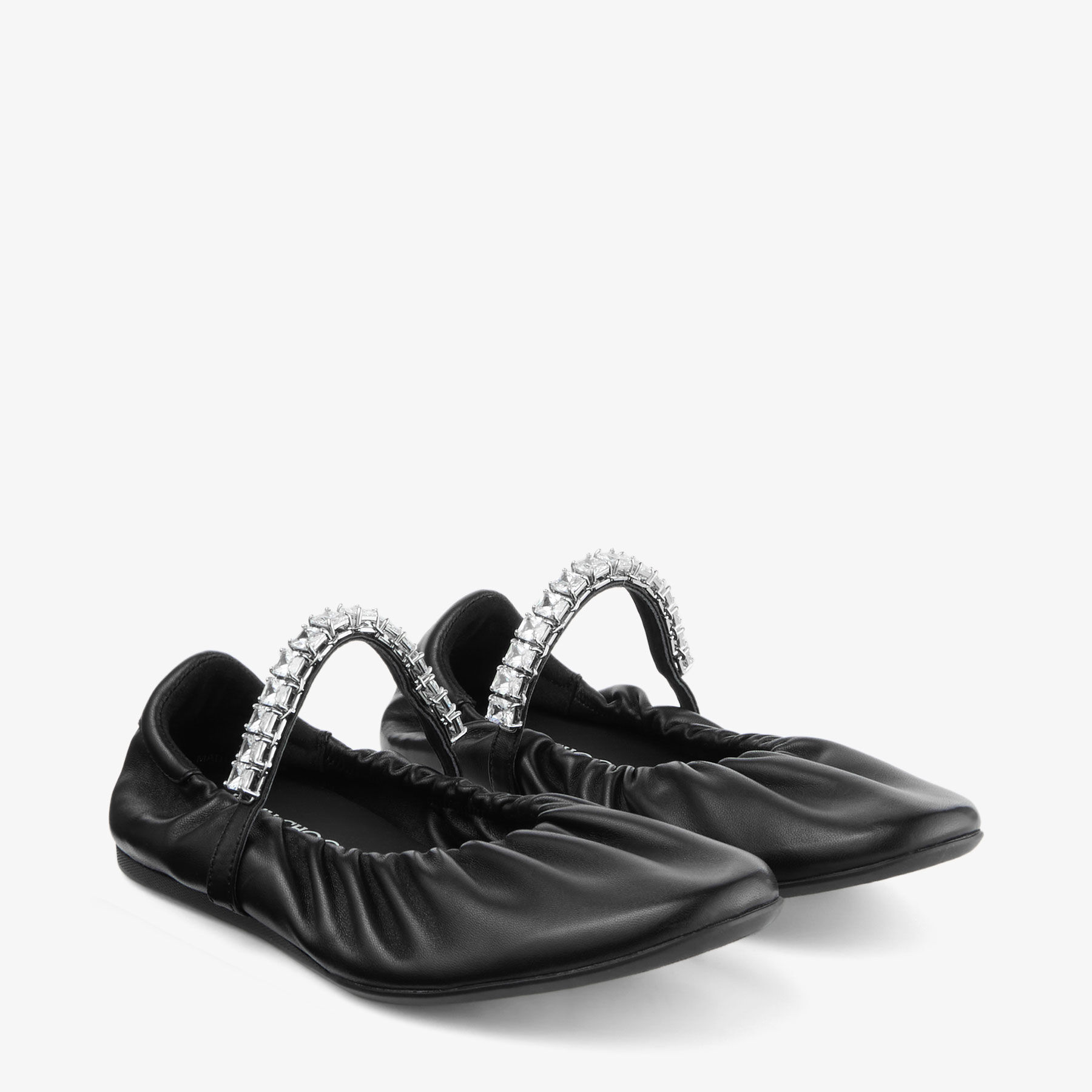38 JIMMY CHOO フラット パンプス ビジュー 黒 バレエシューズ ジェイド バレリーナ | ブラック ソフトナッパレザー クリスタル