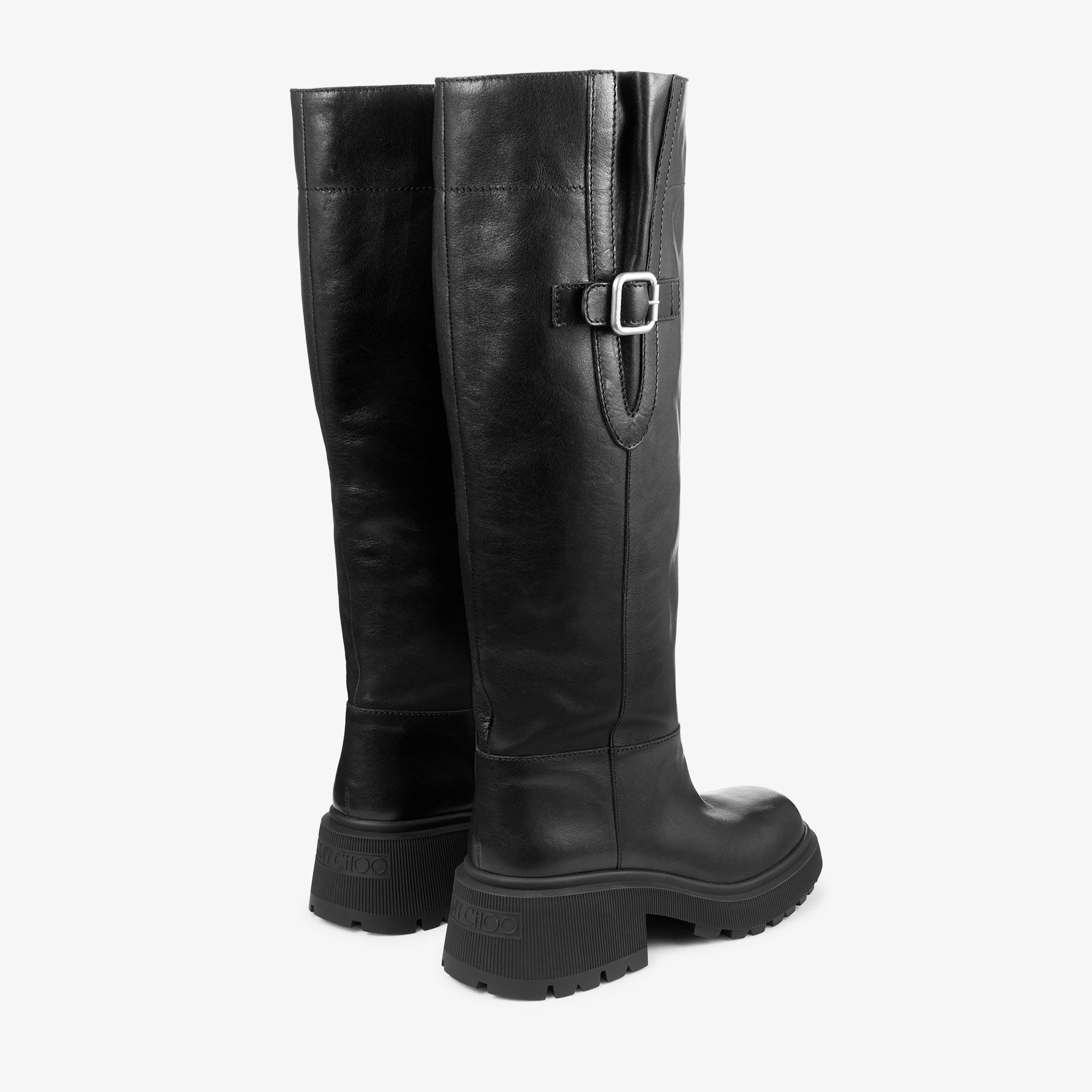 【未使用】ジミー・チュウ ブラック ロングブーツ 37.5 パテント✨艶あり✨ 関税送料込 Jimmy Choo ジミーチュウ BikerII ニーハイブーツ (Jimmy