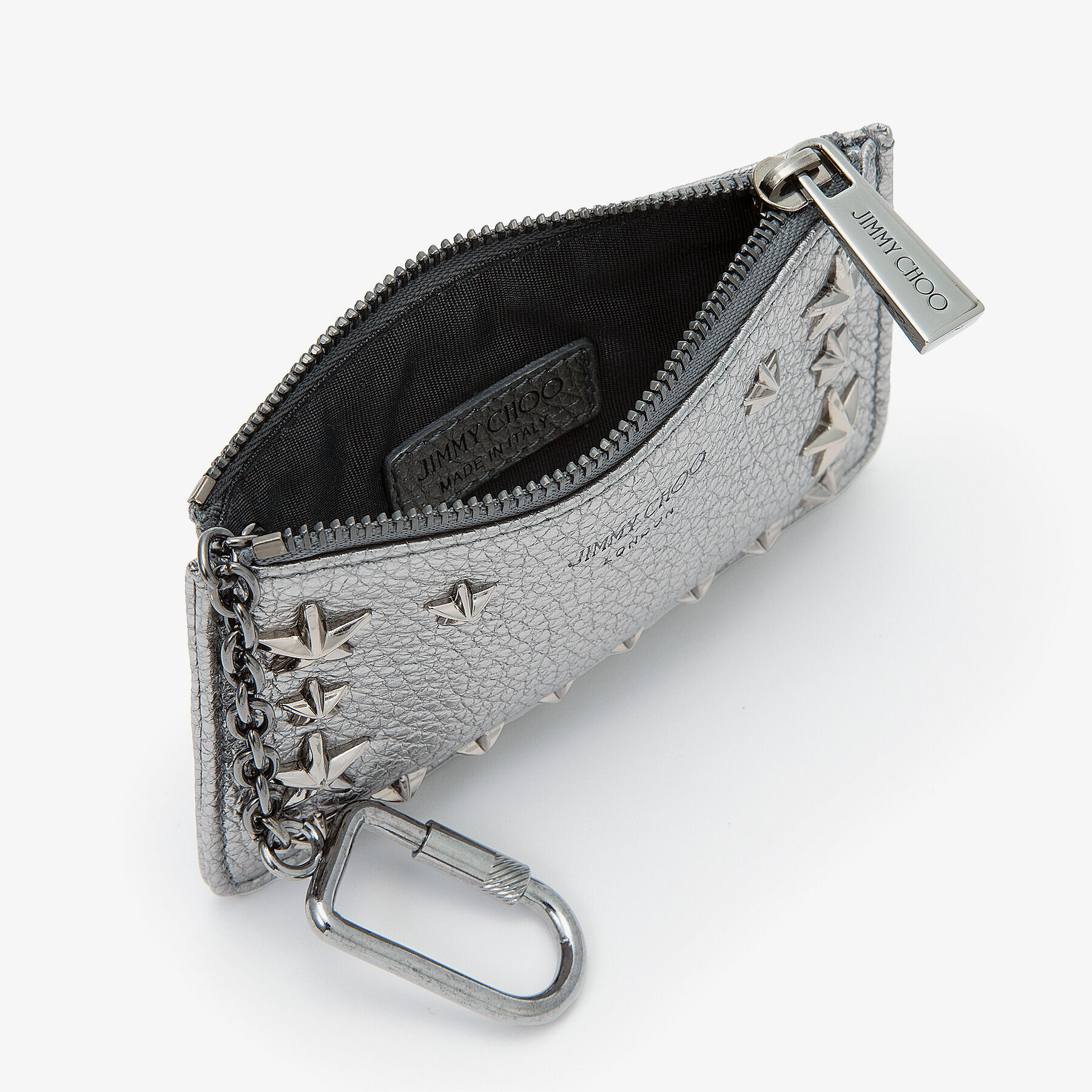 スタースタッズ付き Gunmetal メタリックソフトグレイニーカーフレザー スタースタッズ付き Gunmetal メタリックソフトグレイニーカーフレザー