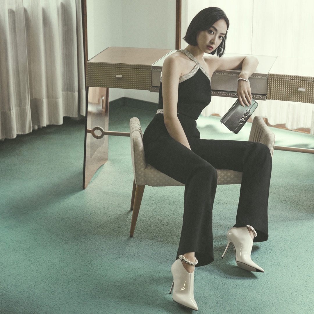 Victoria Song Qian wearing SIDNEY bag and BLAIZE booties