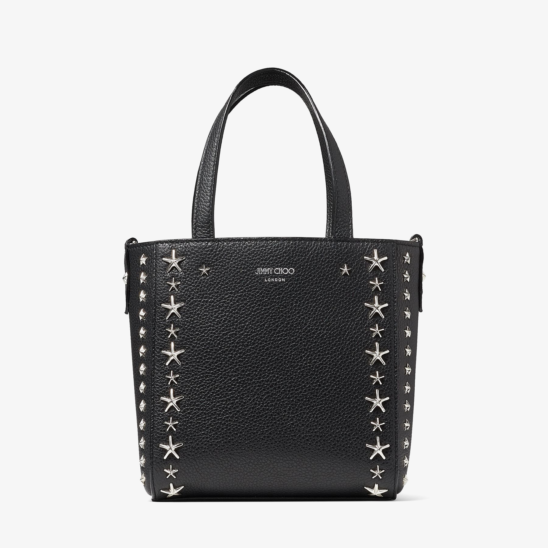 Silver スタースタッズ付き Black ソフトグレイニーカーフレザー 